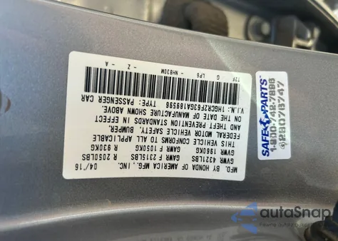 2016 Honda Accord Sport из США, поврежденный, VIN 1HGCR2F63GA189596